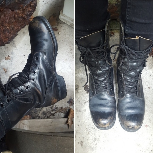70s Military Combat Boots Leather punk 7.5 Black - Picture 8 of 8